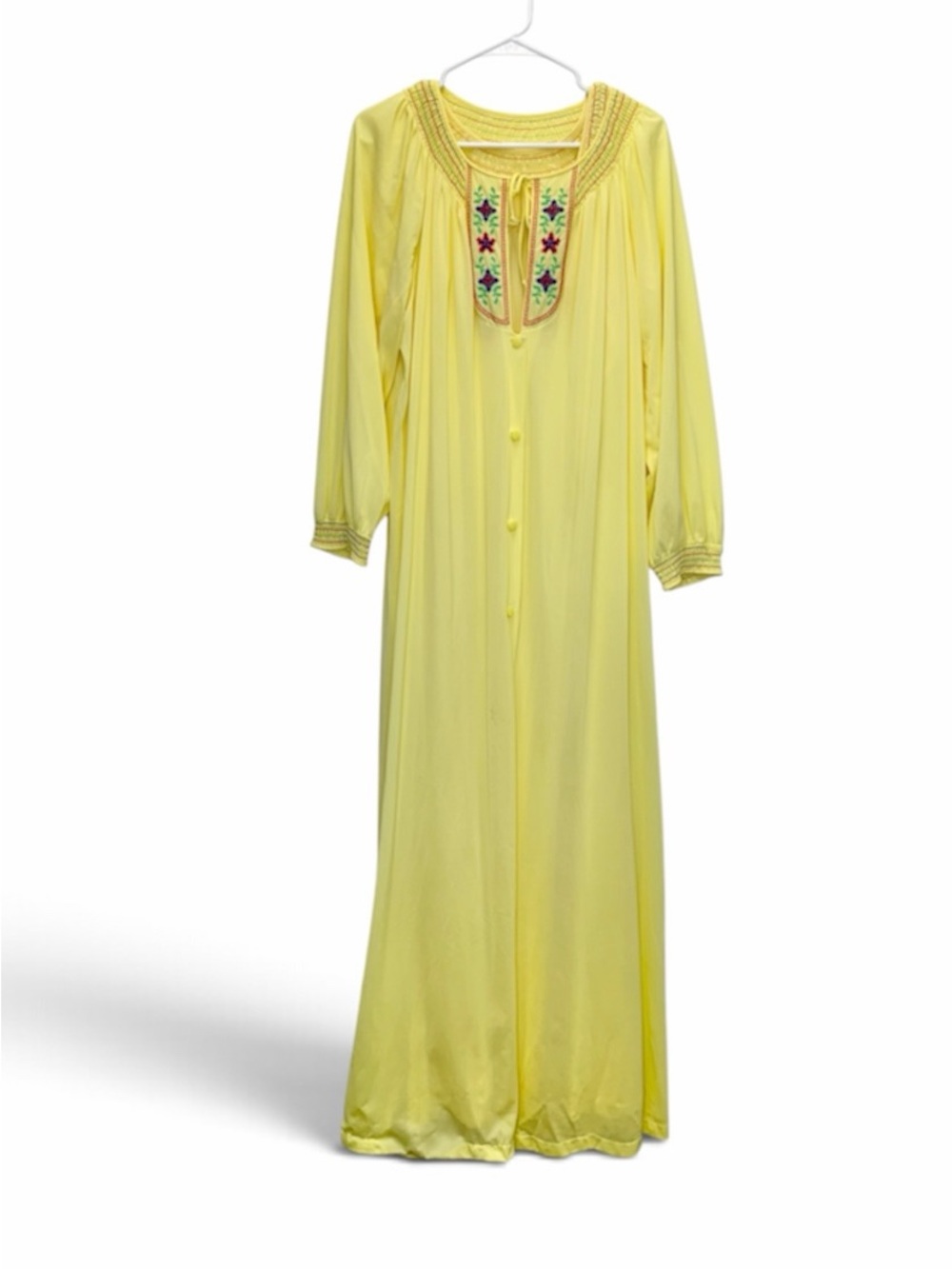 Vintage 1970s Sears Yellow Embroidered Peignoir Set Size Large Embroidered
